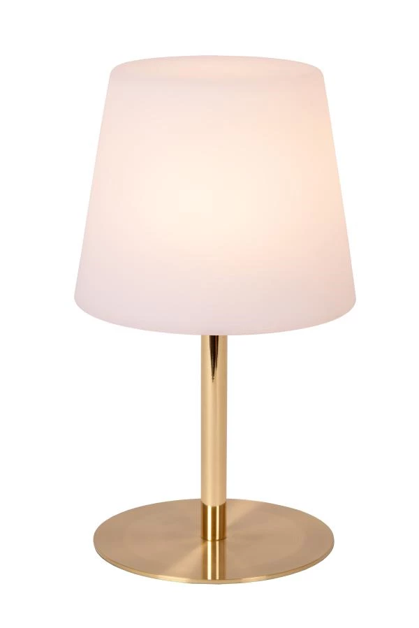 Lucide TYON - Lampe de table Rechargeable Intérieur/Extérieur - Batterie/Piles - Ø 15 cm - LED Dim. - 1x2W 2700K - IP65 - Or Mat / Laiton - détail 1